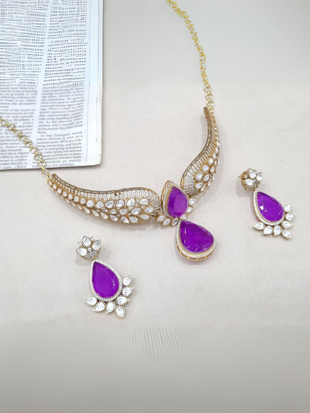 Ishhaara Purple Uncut Polki Studded Designer Necklace