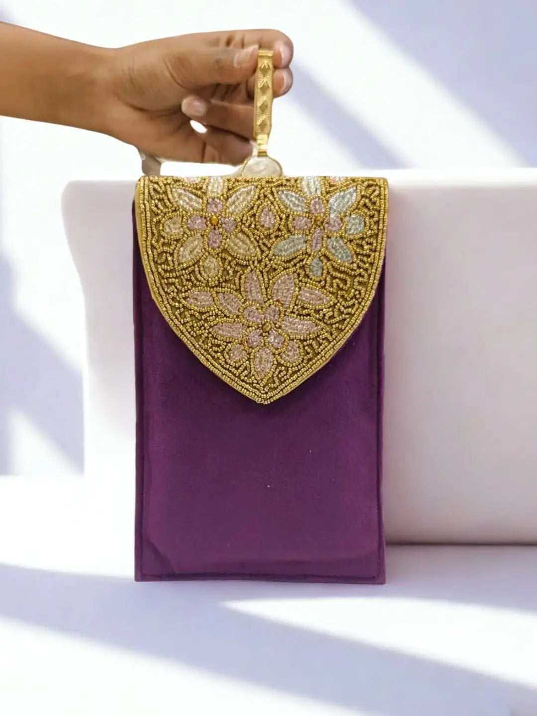 Ishhaara Purple Velvet Majesty Phone Clutch Bag