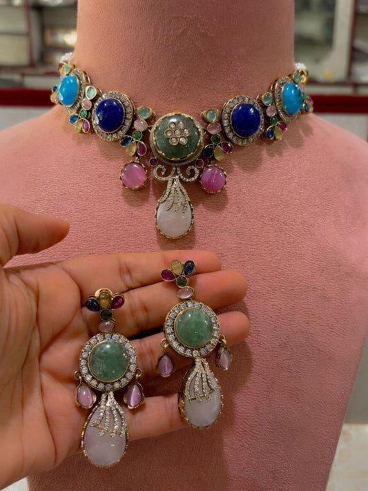 Ishhaara Quartz Doublet Multistone Necklace Set