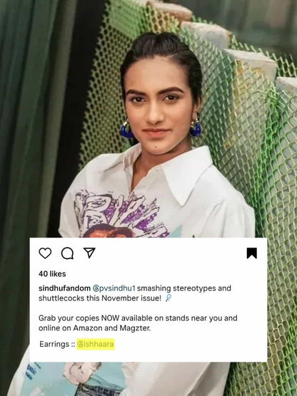 Ishhaara Queen Sindhu In Blue Chunky Resin Statement Gold Hoop Earrings