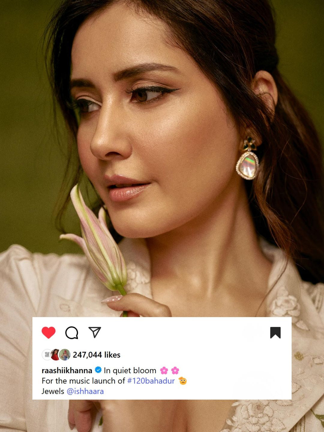 Ishhaara Raashii Khanna In Polki Stone Earring Dark Green