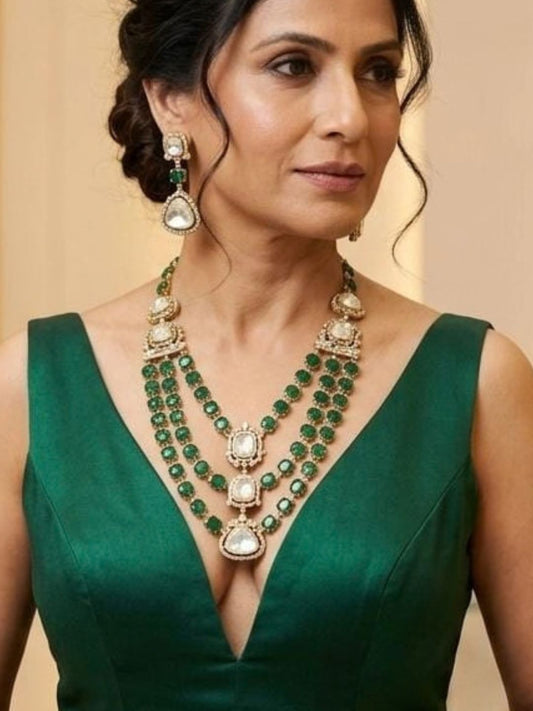 Ishhaara Radiant Emerald And Kundan Necklace Set