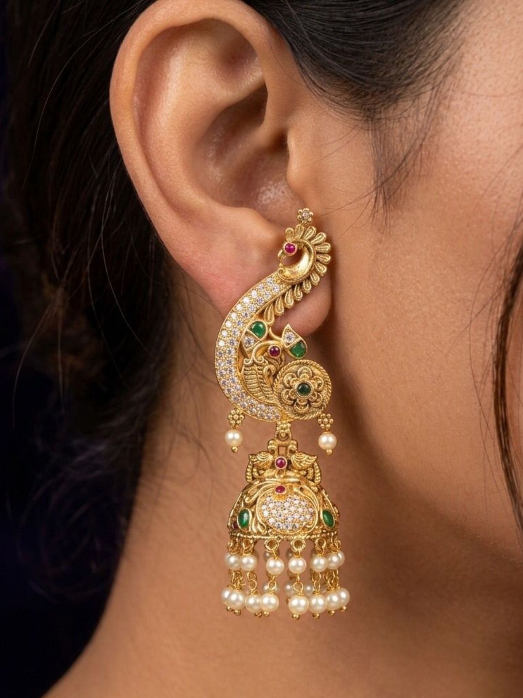 Ishhaara Radiant Gold Cuff Jhumka Earrings