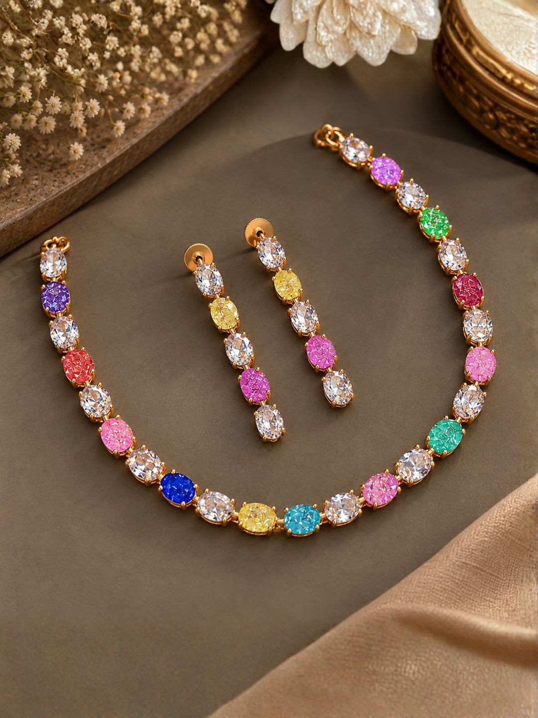 Ishhaara Rainbow Gemstone Necklace Set