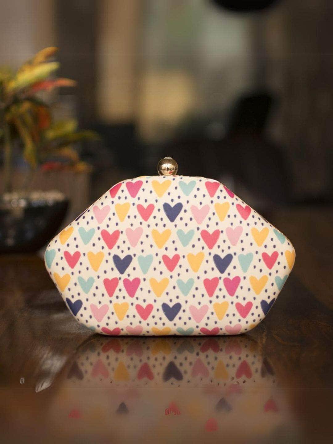 Ishhaara Rainbow Heart Fabric Clutch