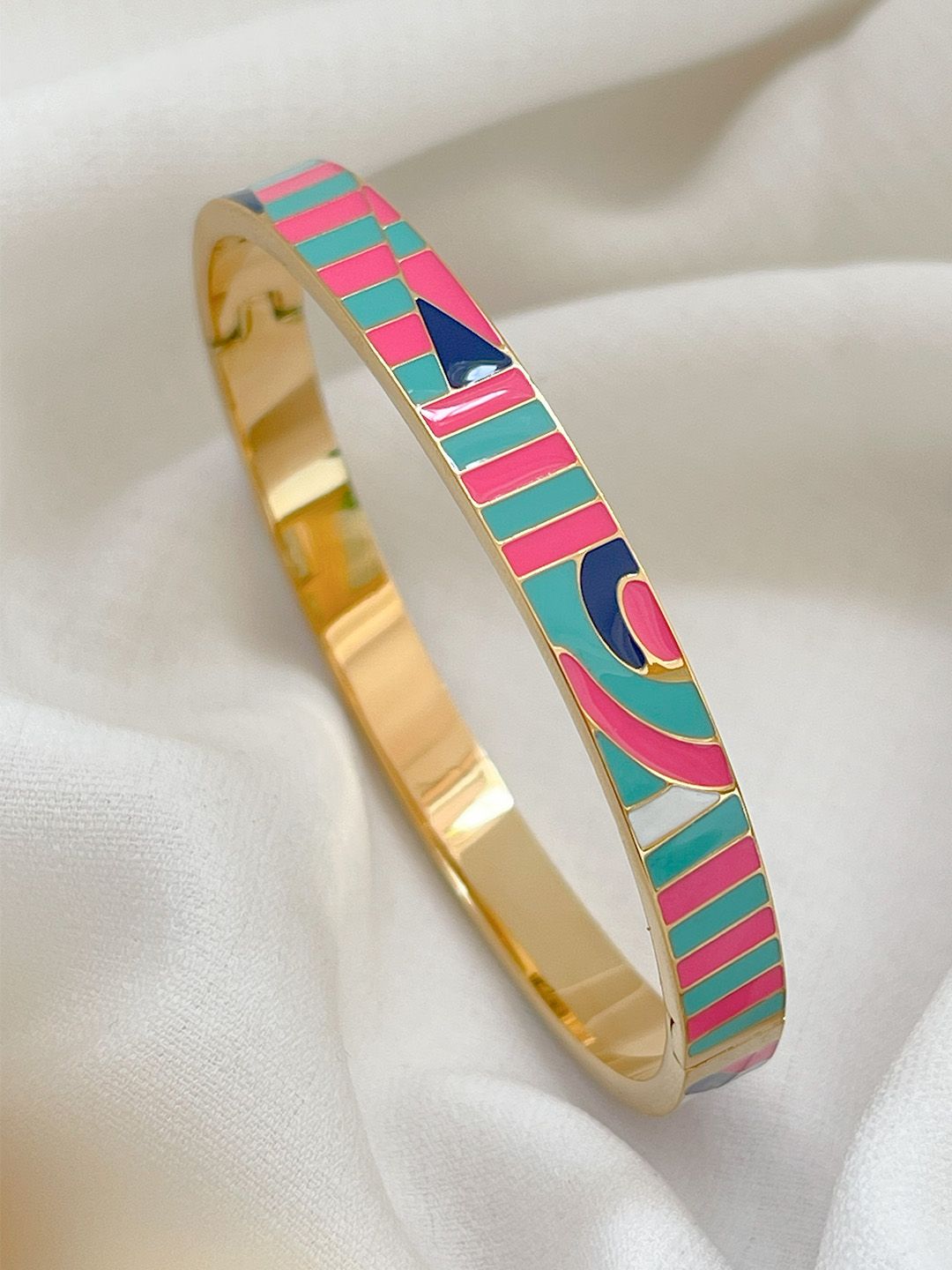 Ishhaara Rainbow Multicolor Geometric Pattern Cuff Bracelet