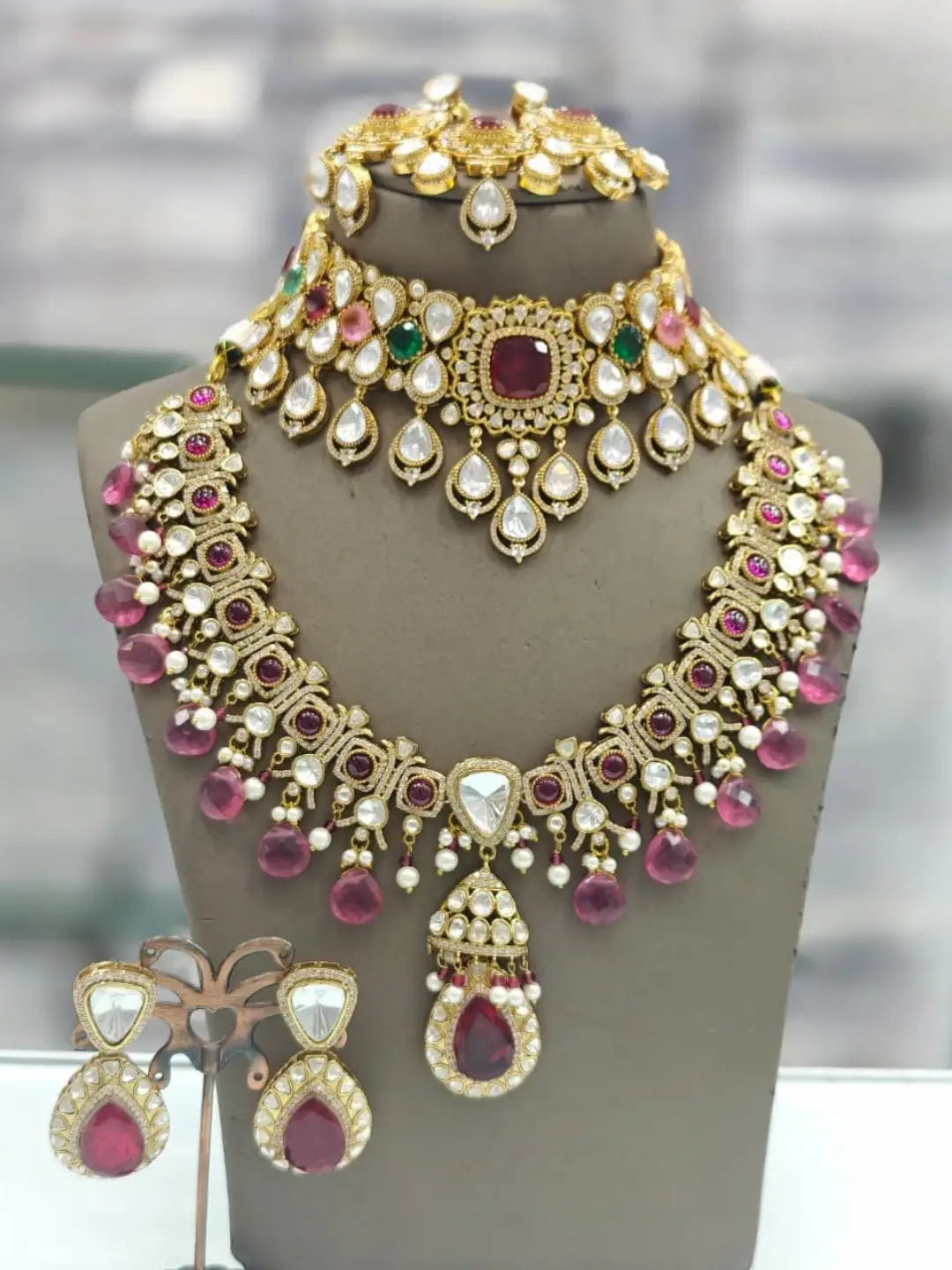 Ishhaara Rajsthani Gold Plated Polki Kundan Choker And Long Necklace