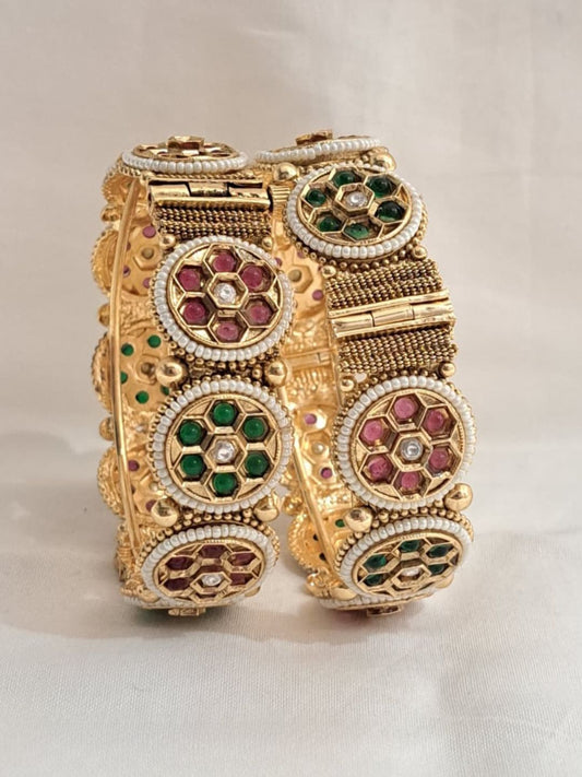 Ishhaara Rajwadi Meenakari Gold Plated Pearl Bangles