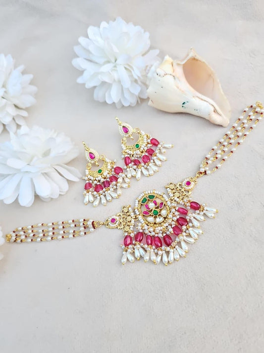 Ishhaara Rajwadi Pink Beads Studded Necklace