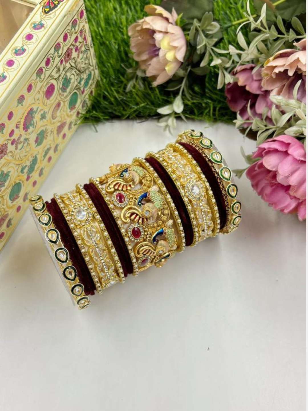 Ishhaara Rajwadi Wedding Bangle Set With Best Peacock Design Kada