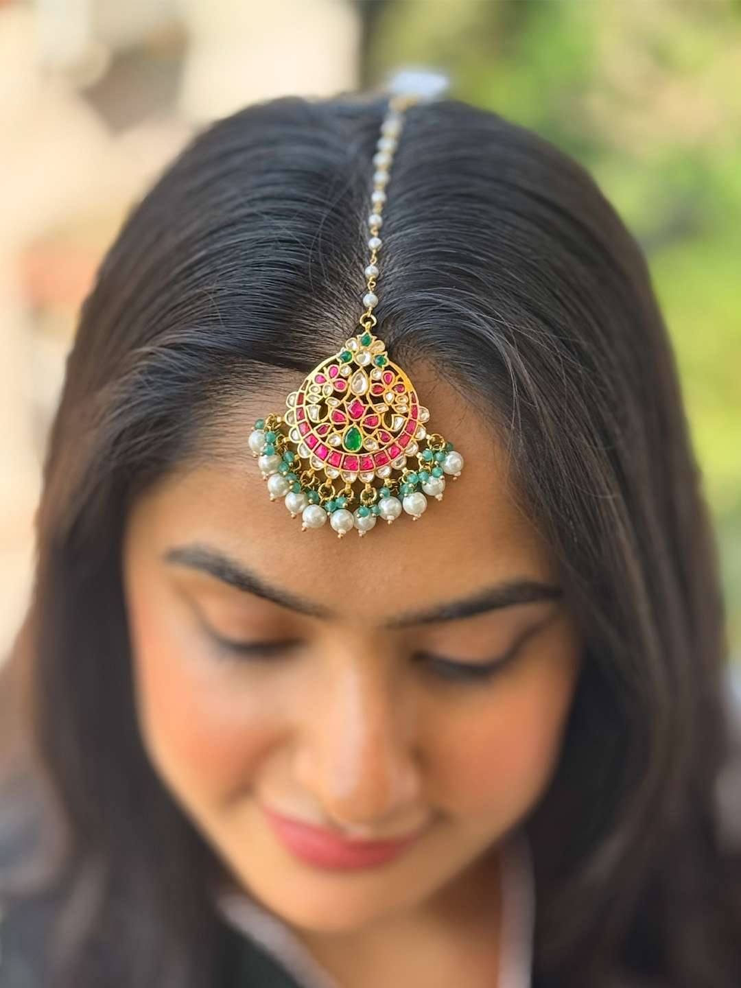 Ishhaara Real Kemp Jadau Kundan Swarovski Pearls Maang Tikka