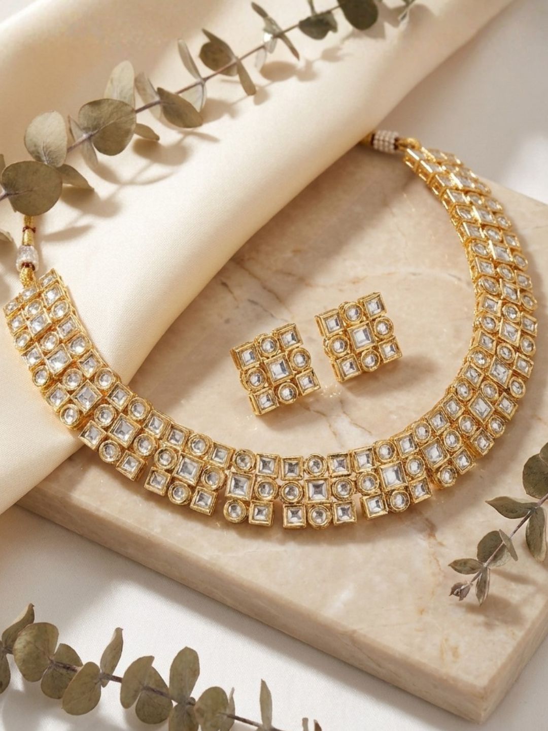 Ishhaara Rectangle Kundan Polki Choker Necklace