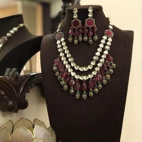 Ishhaara 2 Side Pendant Polki Necklace Set