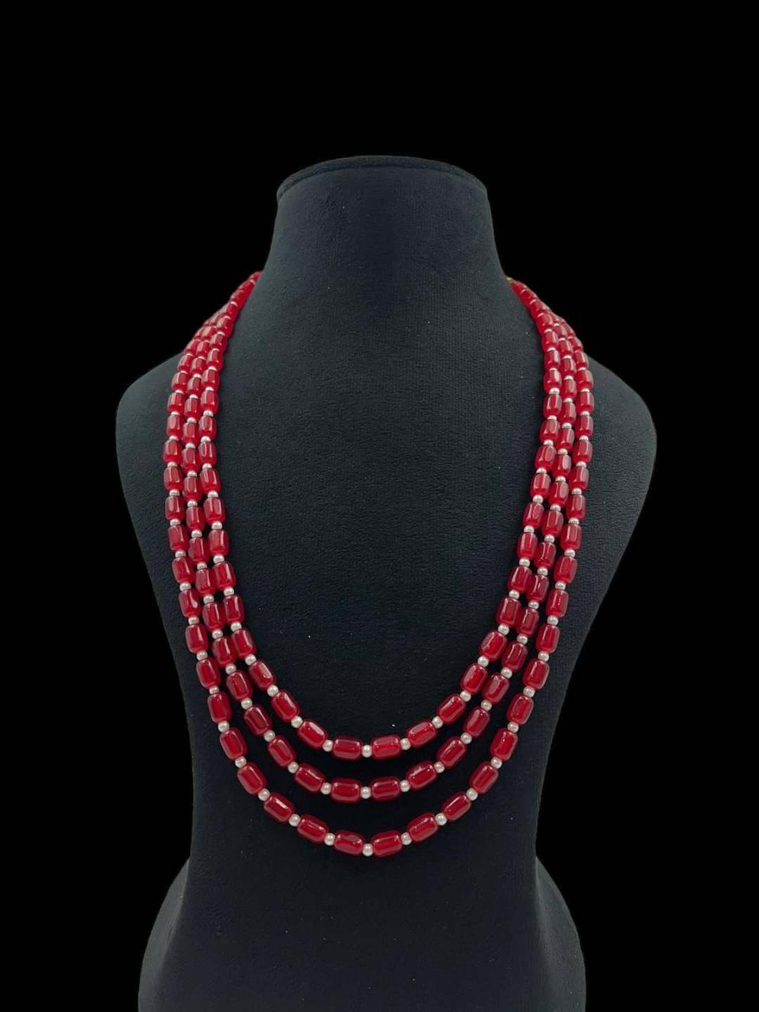Ishhaara Red 3 Line Pearl Mala Necklace