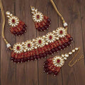 Ishhaara Red 5 Round Tassel Choker Necklace Set
