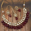 Ishhaara Red Abstract Kundan Beaded Necklace Set