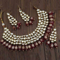 Ishhaara Red Abstract Kundan Choker Necklace Set With Precious Beads