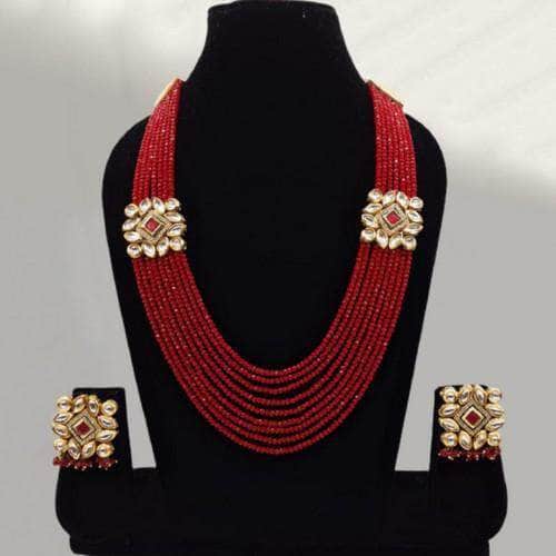 Ishhaara Red AD Kundan Side Patch Necklace Set