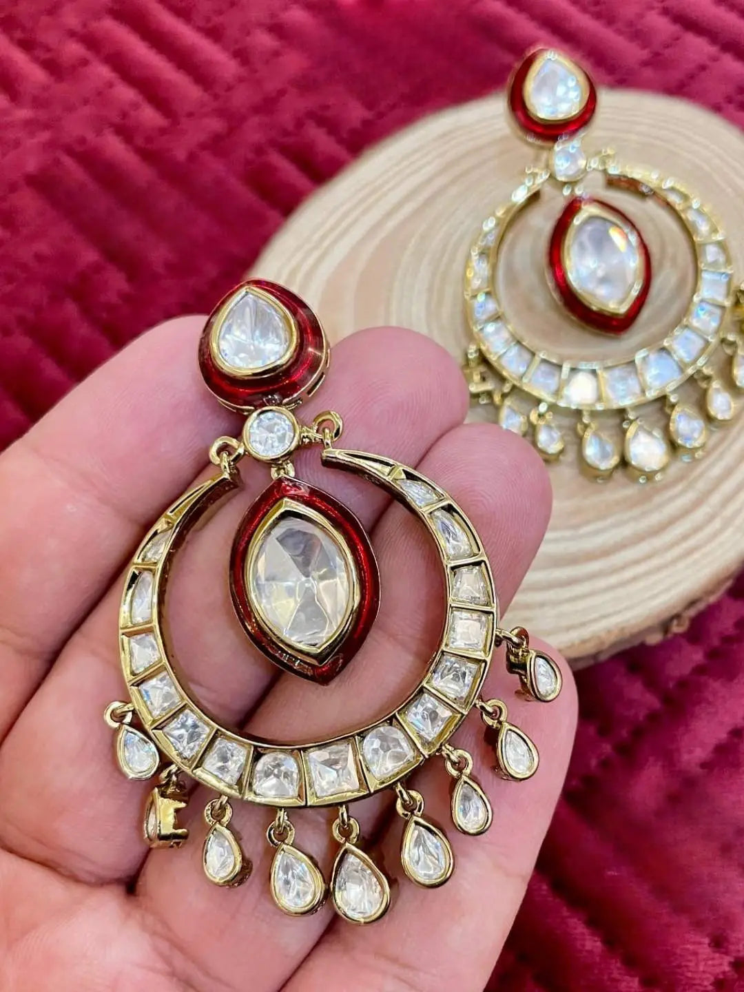 Ishhaara Red Alia Bhatt Inspired Chandbali Earrings