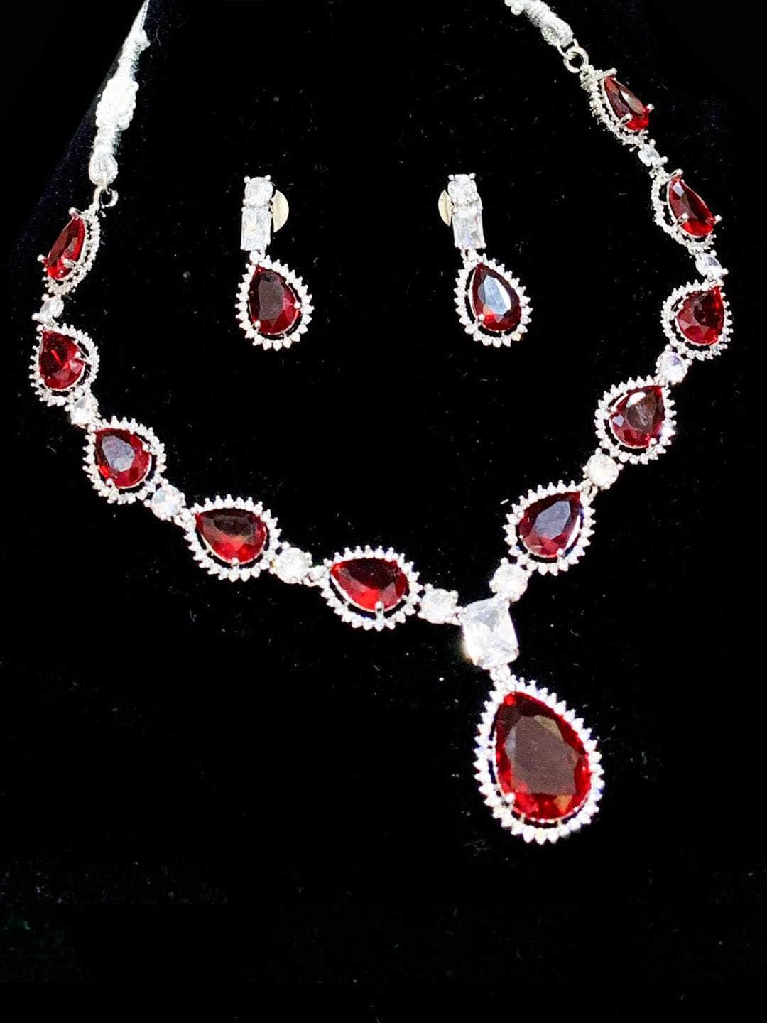 Ishhaara Red American Diamond Brass Gorgeous AD Necklace