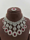 Ishhaara Red American Floral Drop Necklace Set