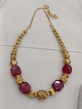 Ishhaara Red Antique Gold Tone Beaded Necklace