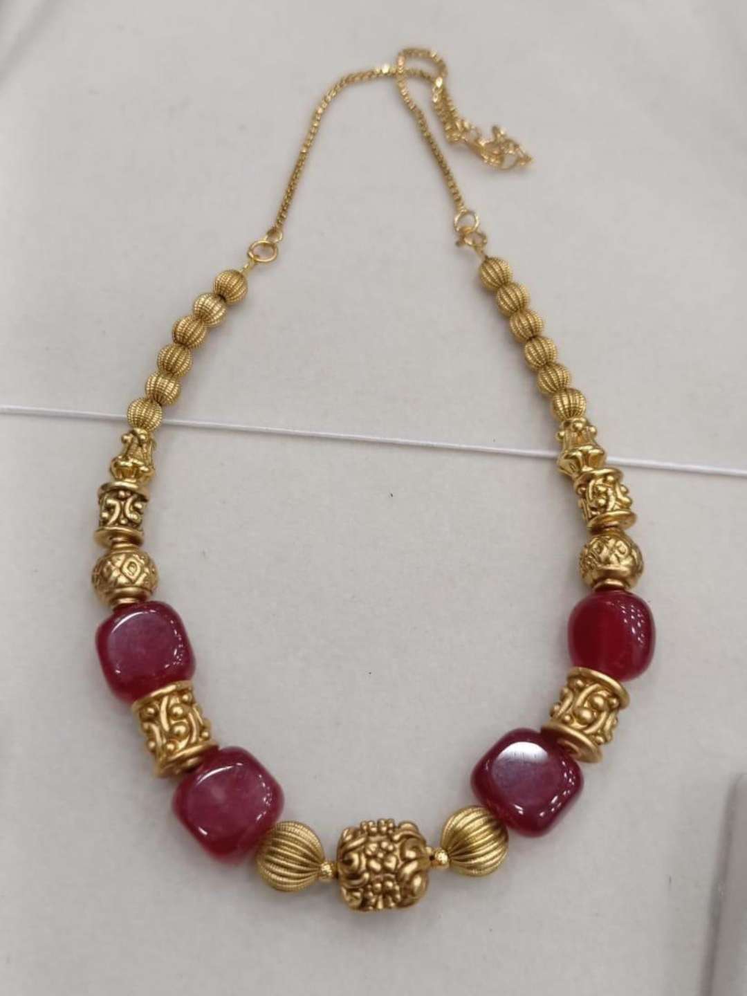 Ishhaara Red Antique Gold Tone Beaded Necklace