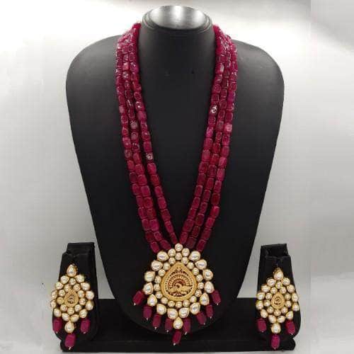 Ishhaara Red Antique Kundan Pendant Necklace Set