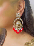 Ishhaara Red Bead Tassel Jhumka Drop Earrings