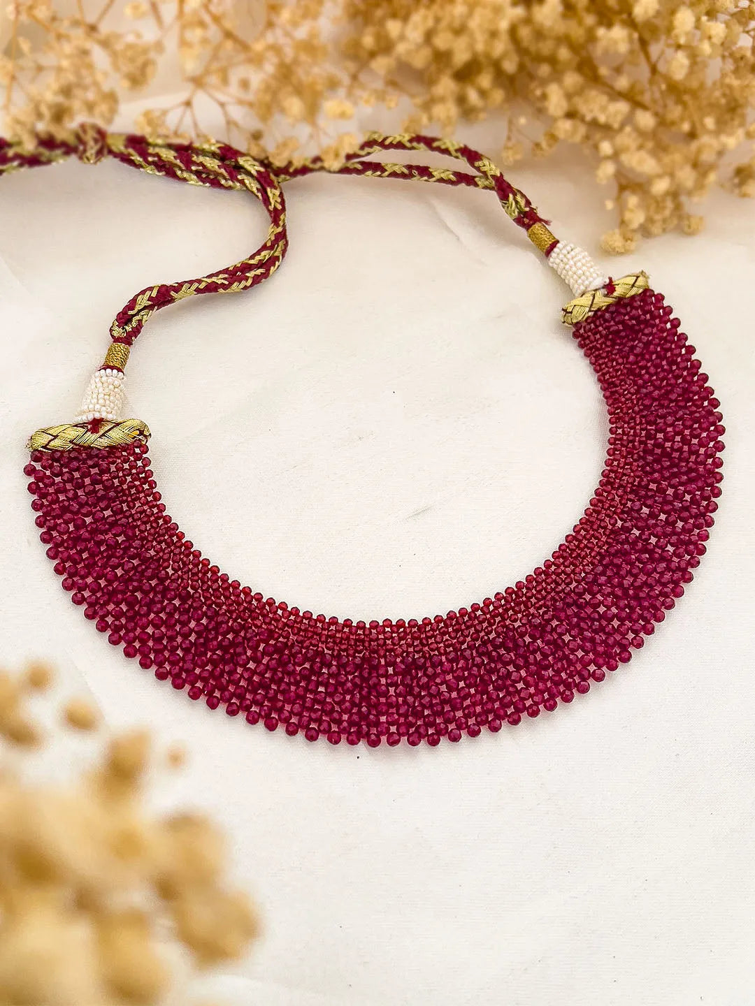 Ishhaara Red Beaded Crystal Necklace