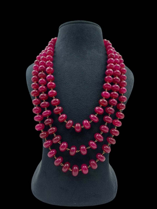Ishhaara Red Beaded Semi Precious Triple Layered Necklace