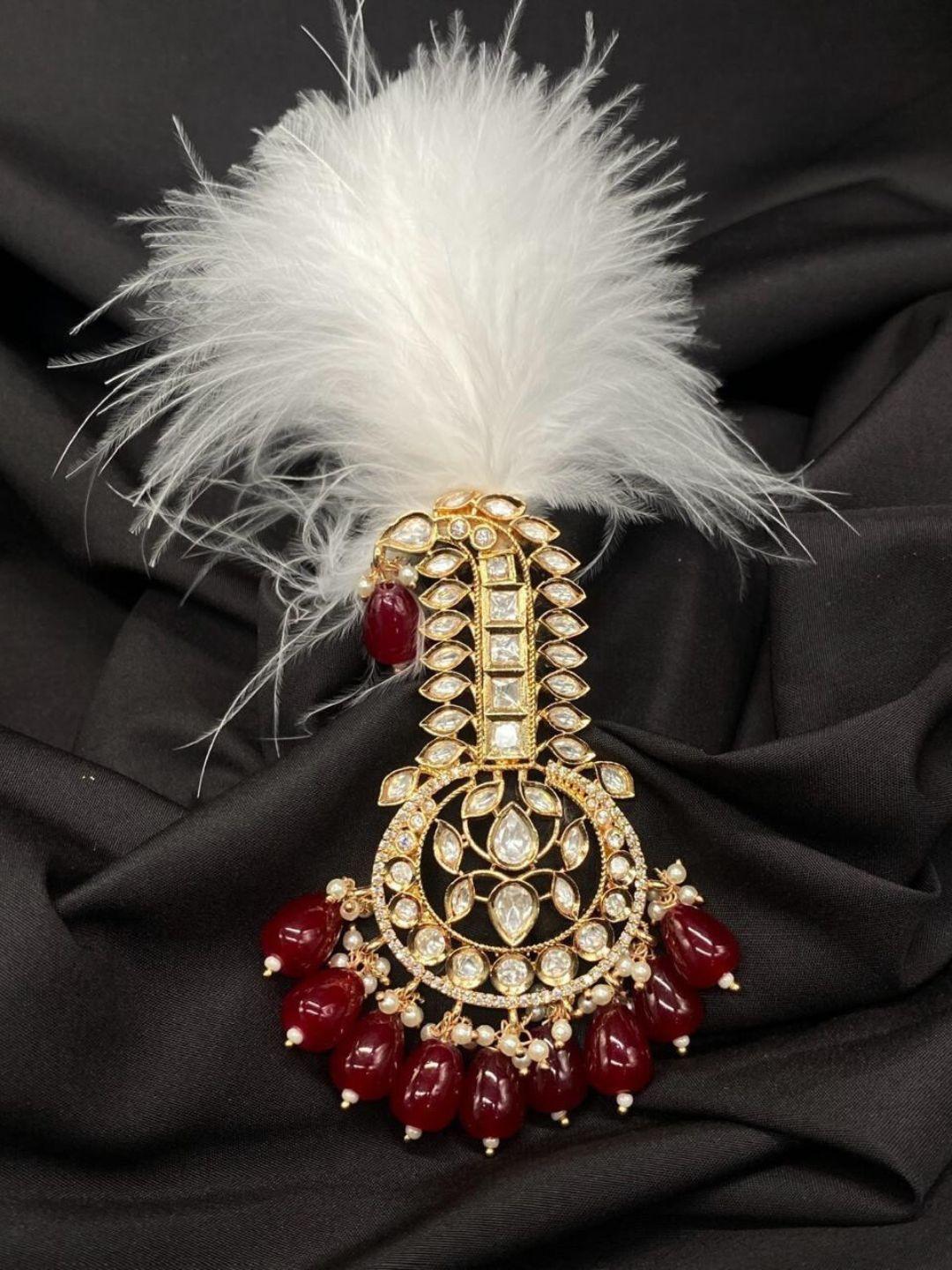 Ishhaara Red Beads Studded Kundan Safa Kalingi