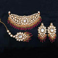 Ishhaara Red Big Kundan Choker Necklace Set