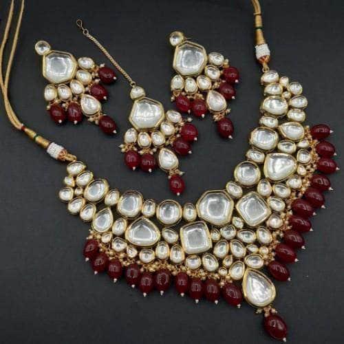 Ishhaara Red Big Kundan Onex Necklace Set