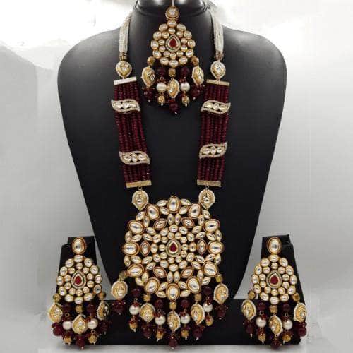 Ishhaara Red Big Kundan Pendant Onex Necklace And Earring Set