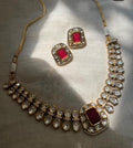 Ishhaara Red Black Rhodium Finish Green Kundan Polki Choker Necklace Set