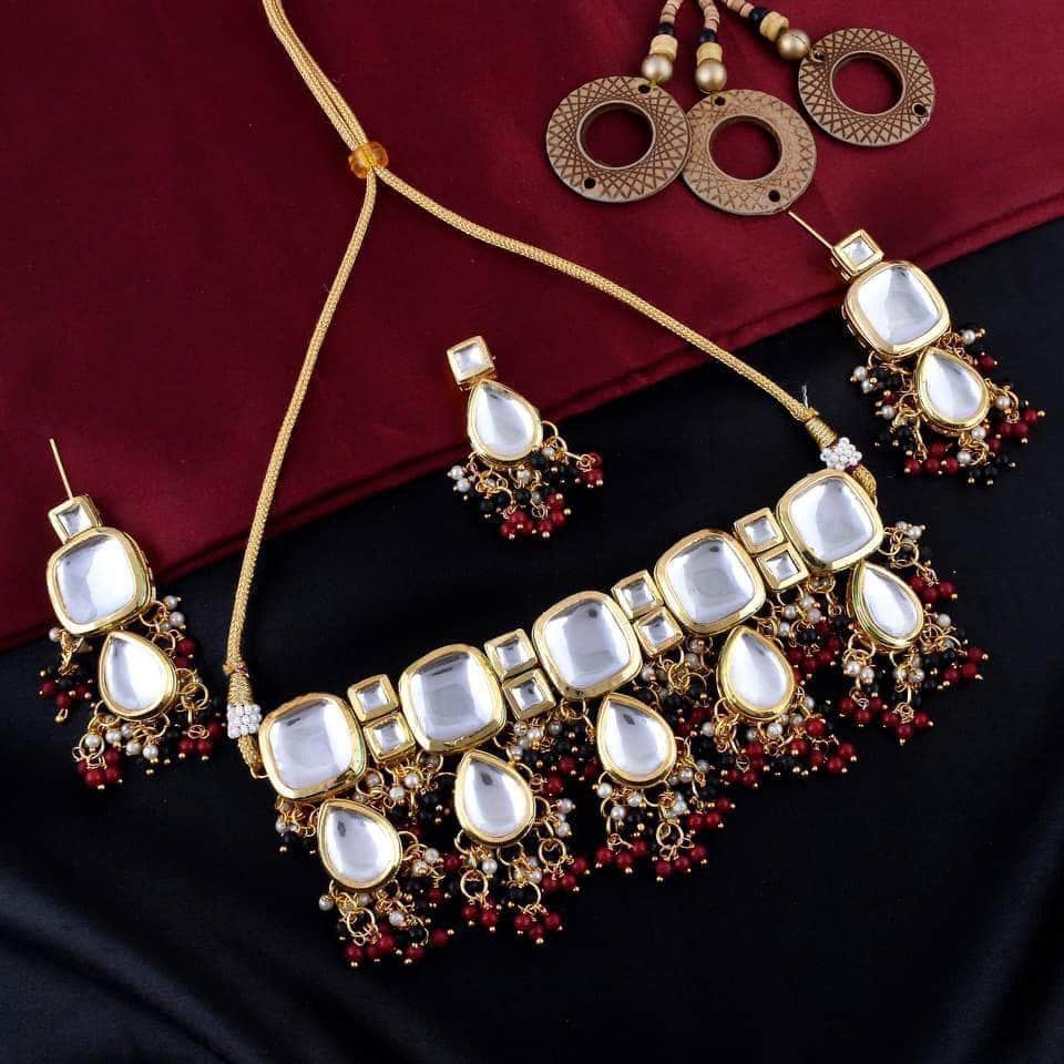 Ishhaara Block Kundan Meena Necklace Set