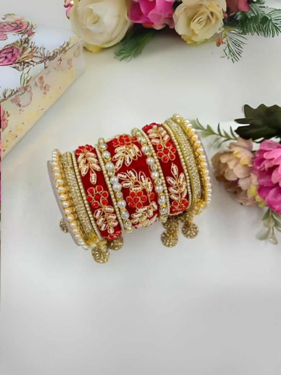 Ishhaara Red Bridal Mint Green Rajwadi Chooda