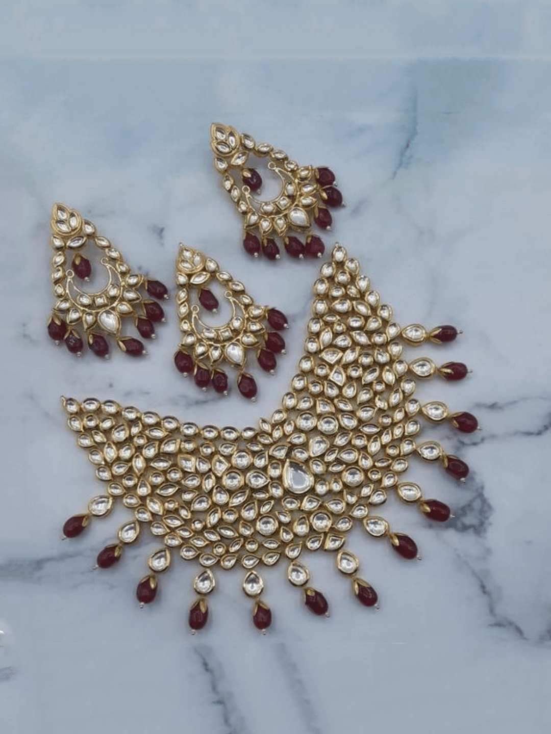 Ishhaara Red Broad Kundan Huge Necklace Set