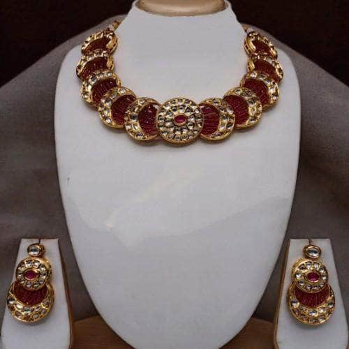 Ishhaara Red Chakra Side Flap Necklace And Earring Set