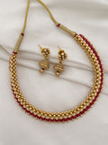 Ishhaara Red Cluster Necklace Set