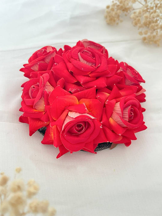 Ishhaara Red Colored Artificial Bun Floral Hair Accessories