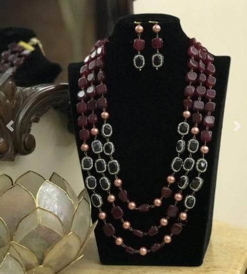 Ishhaara Red Colored Beads Layered Necklace