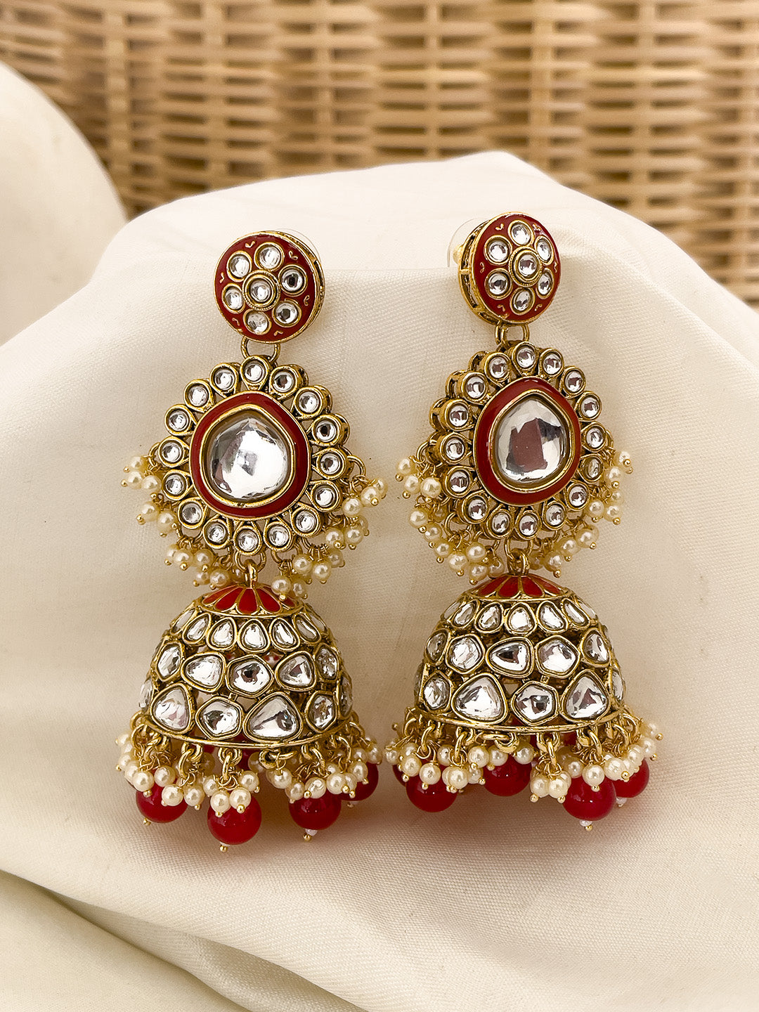 Ishhaara Red Colored Bridal Kundan Necklace Set