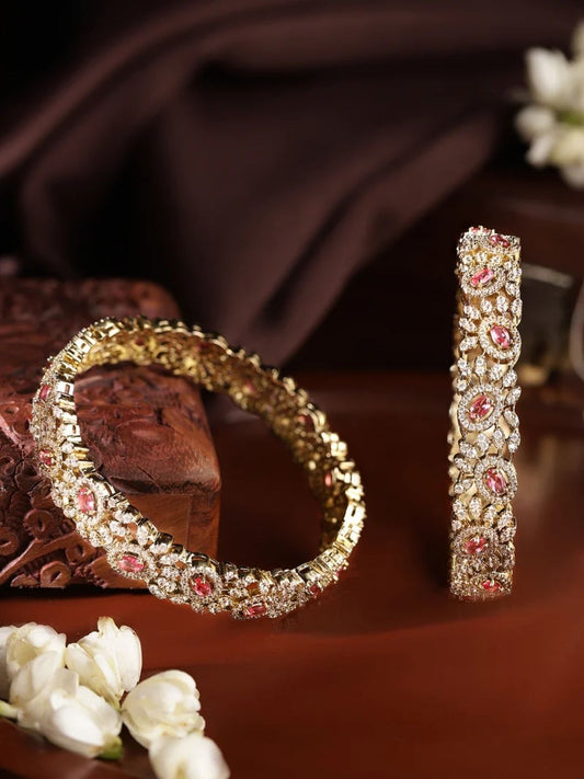 Ishhaara Red Colour Gold Plated American Diamond Bangle
