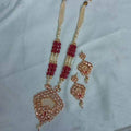 Ishhaara Red Crystal Kundan Beads Worked Necklace Set
