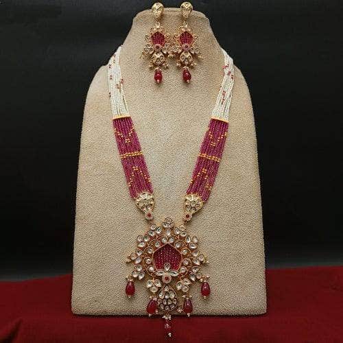 Ishhaara Red Crystal Kundan Pendant Cord Necklace