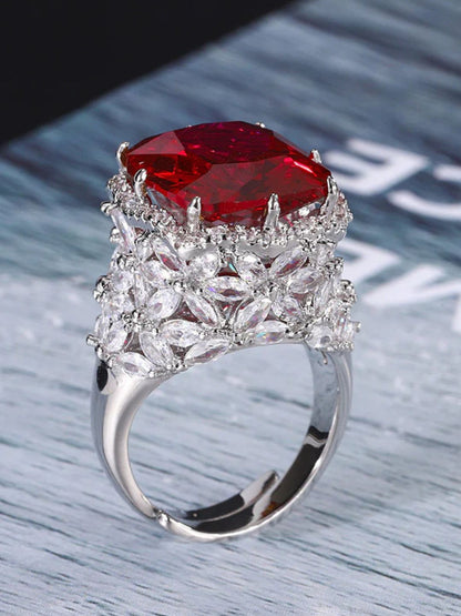 Ishhaara Red Cushion Cut Halo Ring