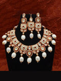 Ishhaara Red Cut Kundan Meena Pearls Necklace Earring And Teeka Set