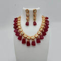 Ishhaara Red Cut Work Oval Kundan Necklace And Earring Set
